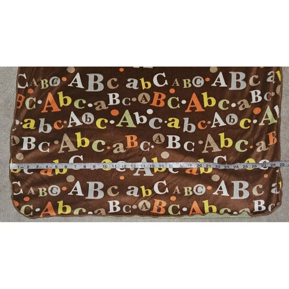 ABC Letters Alphabet Brown Green Fleece Baby Blanket 29x38